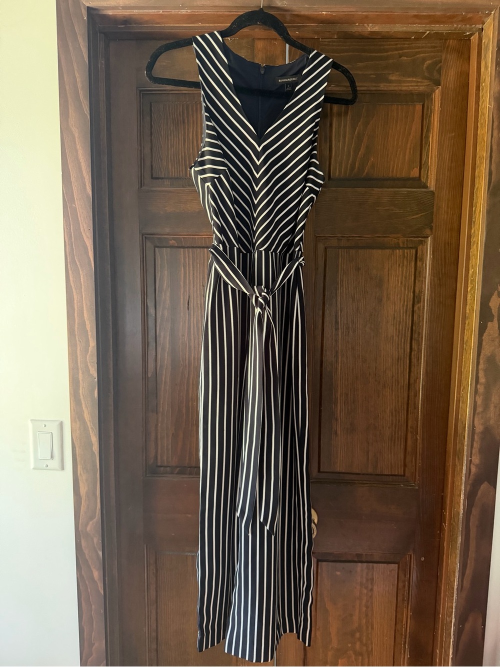 Banana Republic Navy and White Striped Sleeveless Jumpsuit